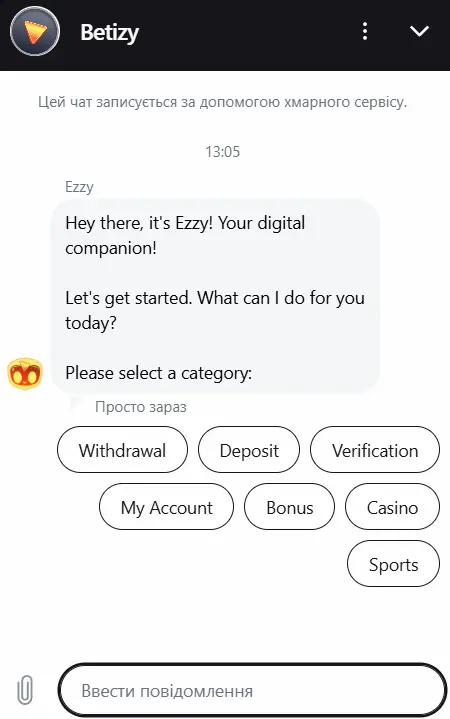 Betizy Casino support